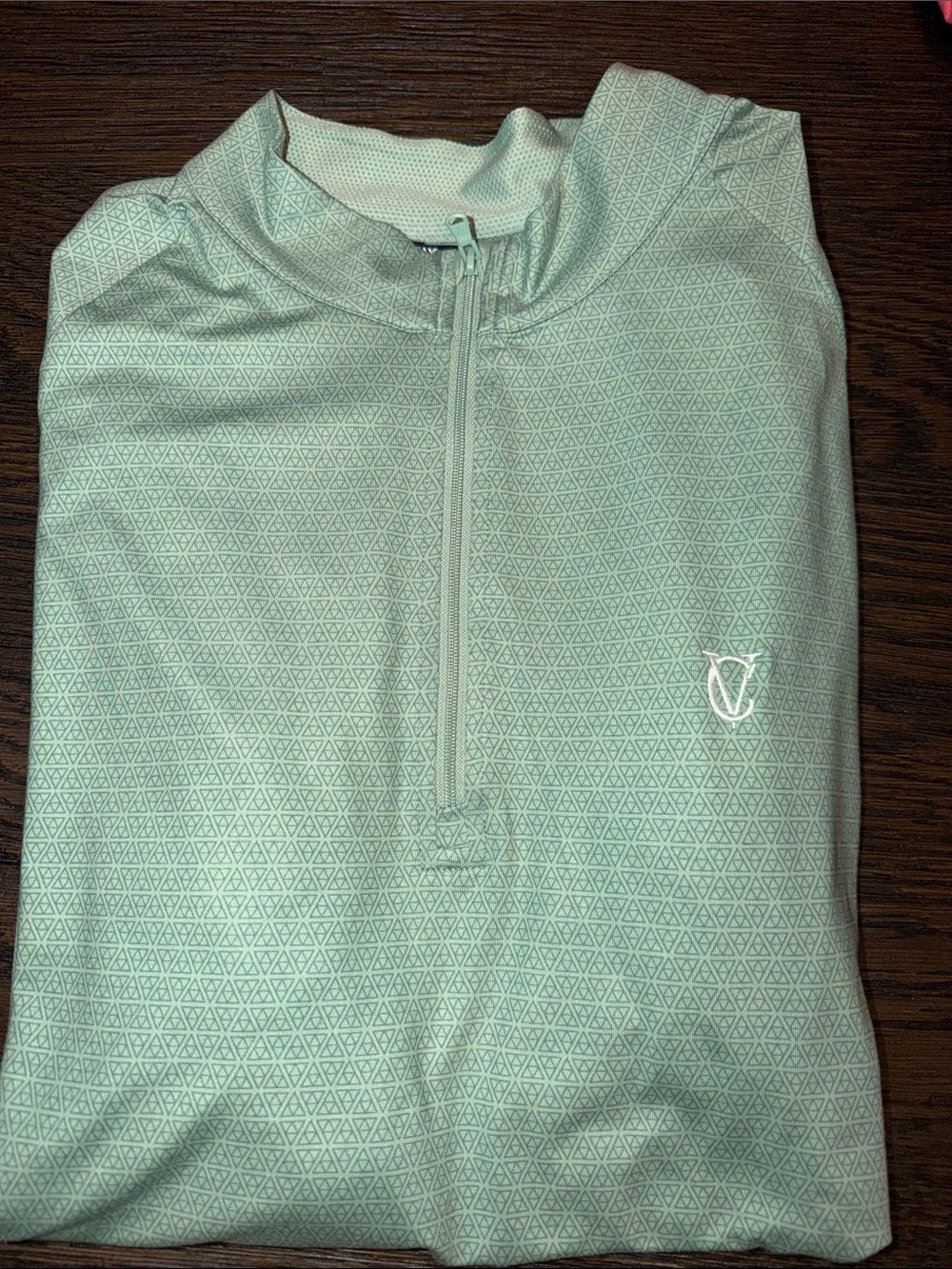 Valley Club of Montecito Light Mint Quarter-Zip Pullover with Geometric Print